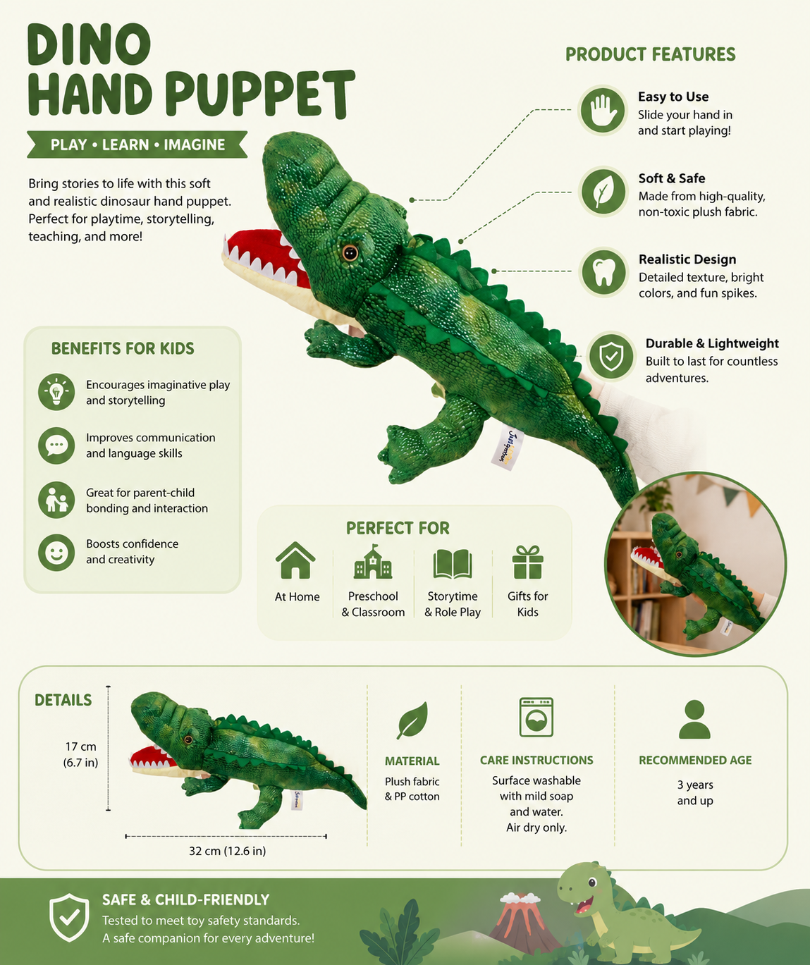 Crocodile Hand Puppet Soft Plush Toy