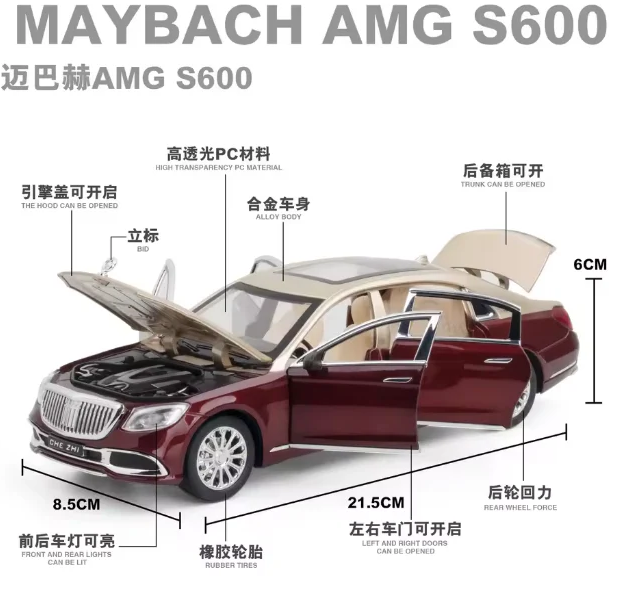 1:24 Diecast Mercedes Benz Maybach S600 With Smoke - image 3