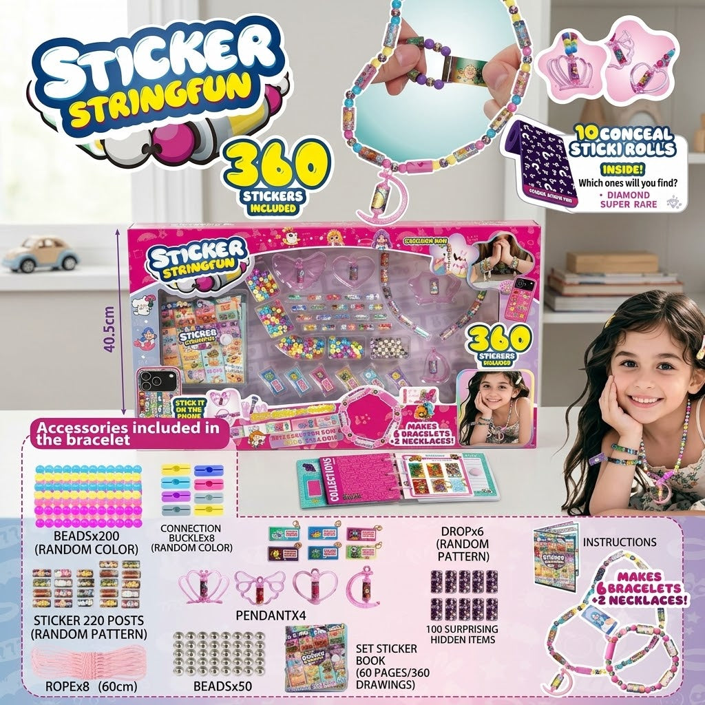 850Pcs DIY Girls Beads Kit & Sticker String Fun