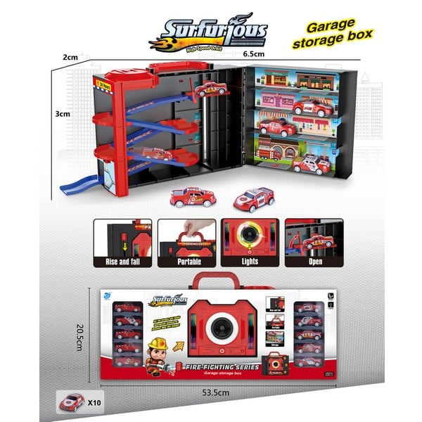 Fire Fighting Orbit Track and Garage Storage Box with 10 Cars
