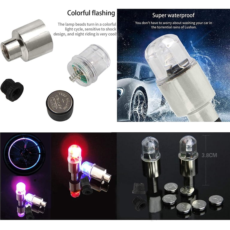 Waterproof motion sensor LED tire valve cap light details and batteries