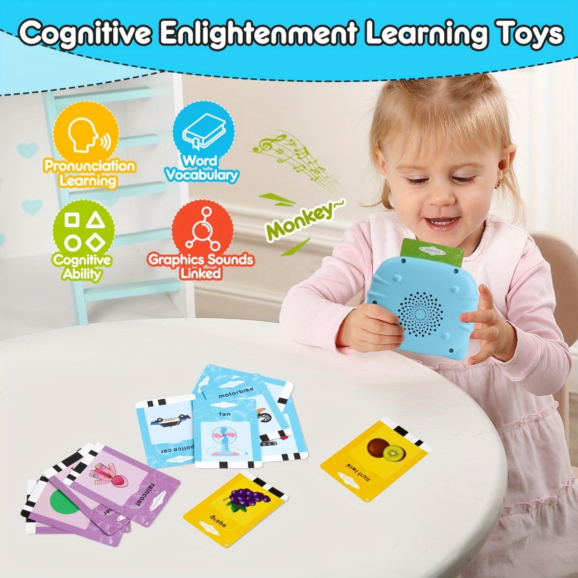 Rechargeable Talking Flash Card Reader Toddler Toy 6