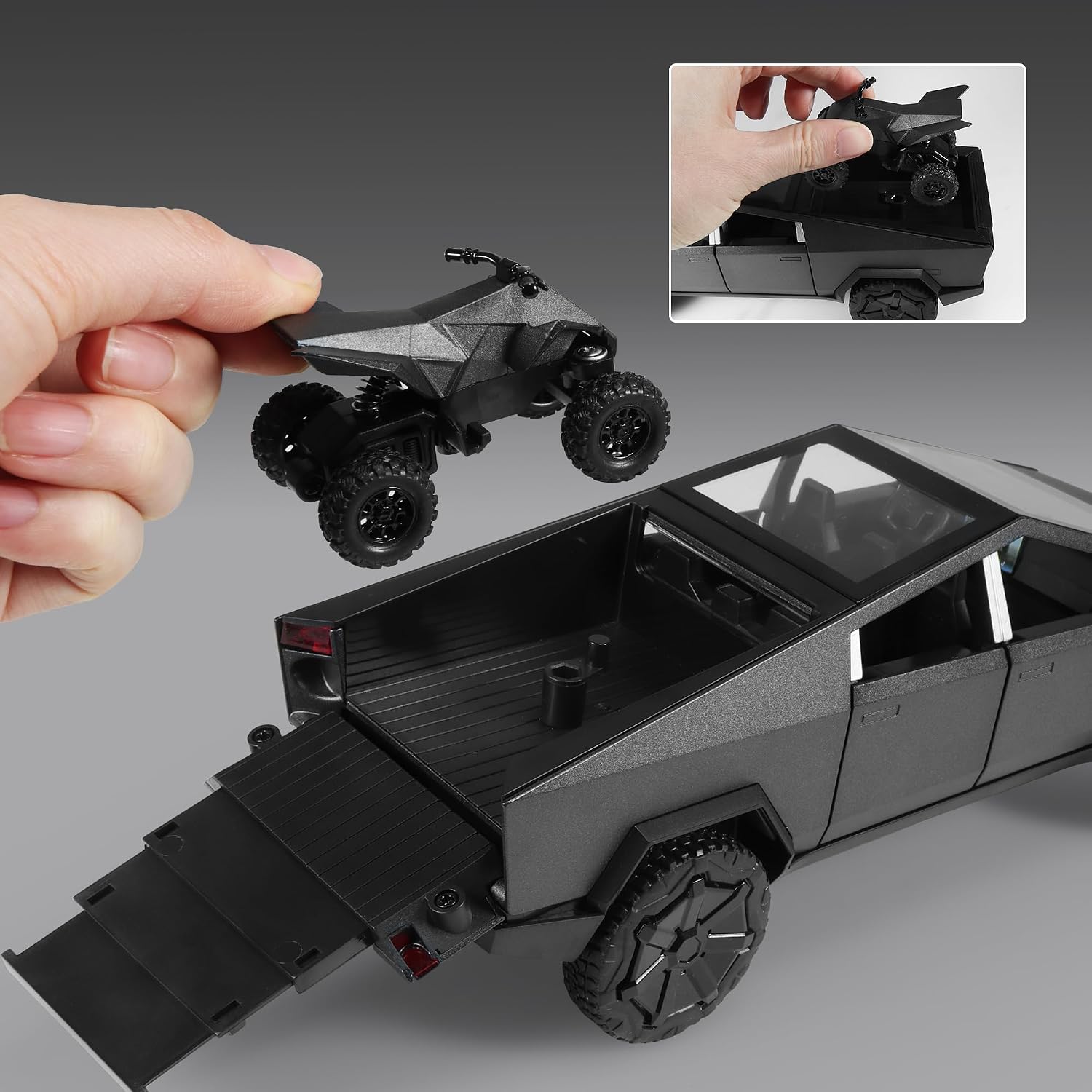 1:24 Diecast Tesla Model With Quad Bike - image 5