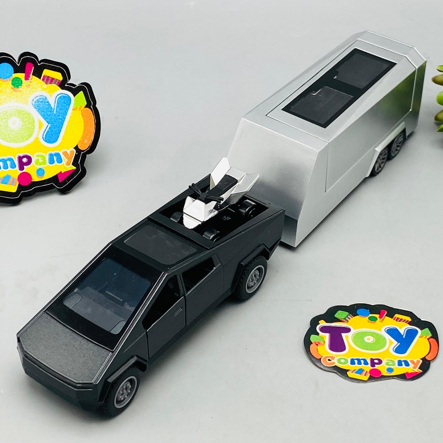 1:36 Mini Diecast Tesla Cyber Truck With Trailer - image 2