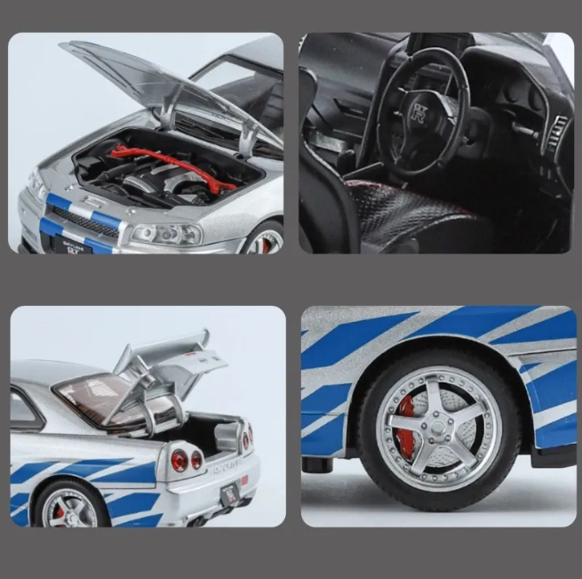 1:24 Diecast Nissan Skyline GT-R R34 Model Car - image 7
