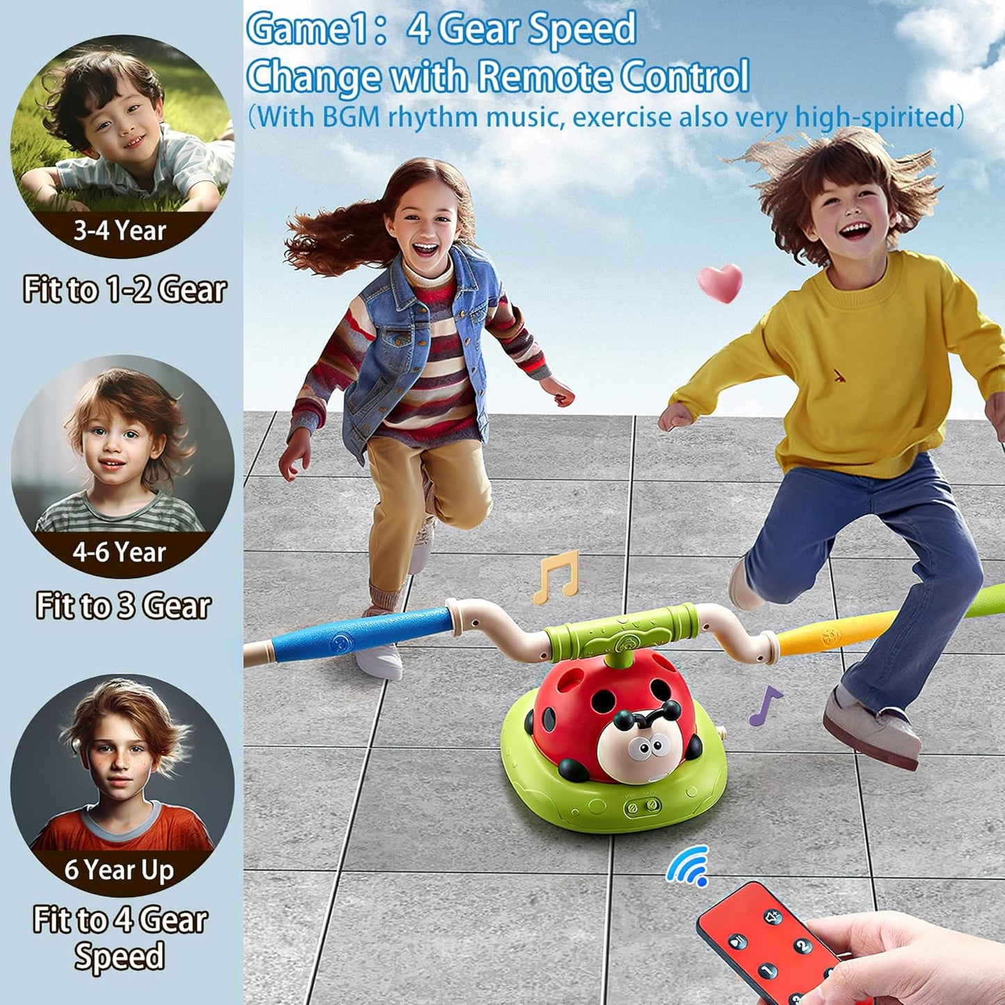 3 in 1 musical jumping game with remote control and four speed settings