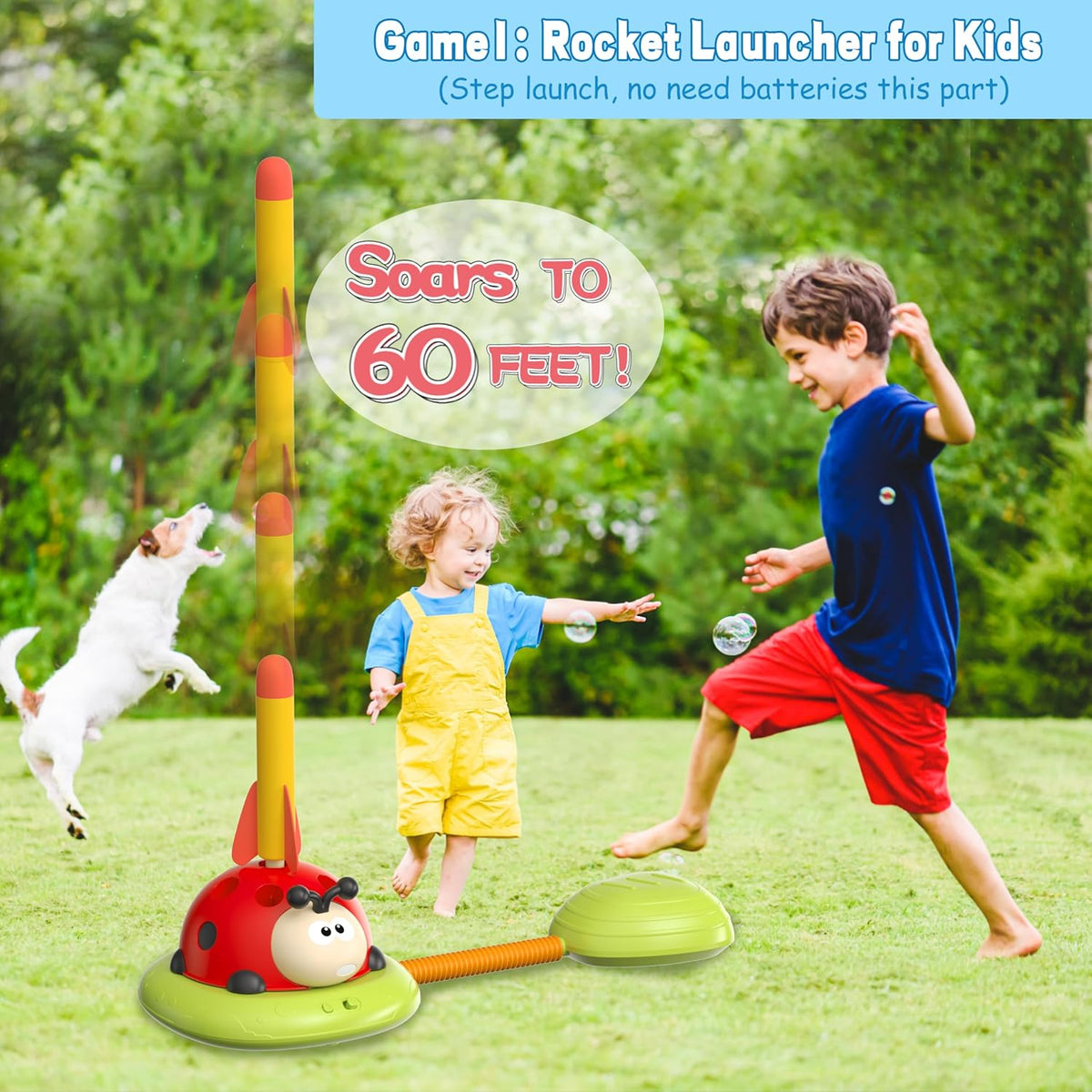 Kids stomp rocket launcher outdoor game with foam rockets