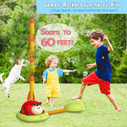Kids stomp rocket launcher outdoor game with foam rockets