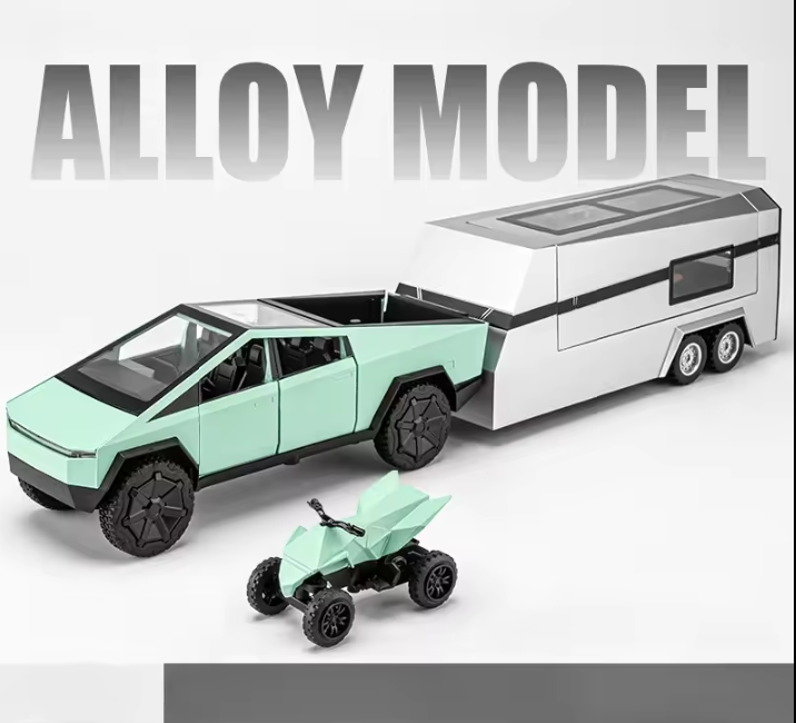 1:24 Diecast Tesla Pickup Truck Model With Trailer - image 4