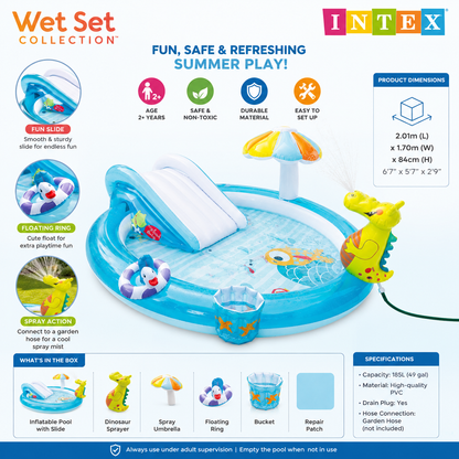 INTEX Dino Ride Inflatable Play Center with Slide & Dinosaur Sprayer