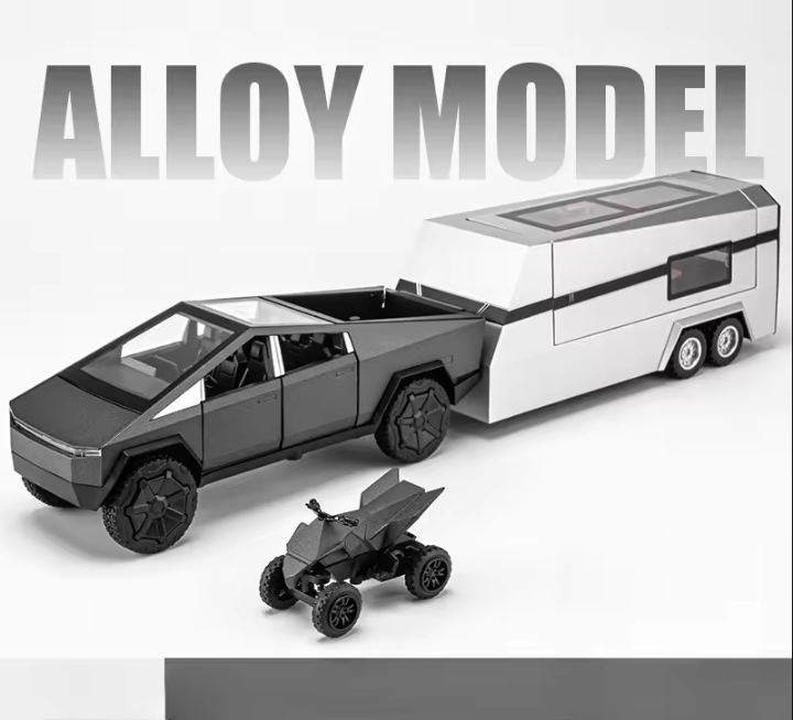 1:24 Diecast Tesla Pickup Truck Model With Trailer