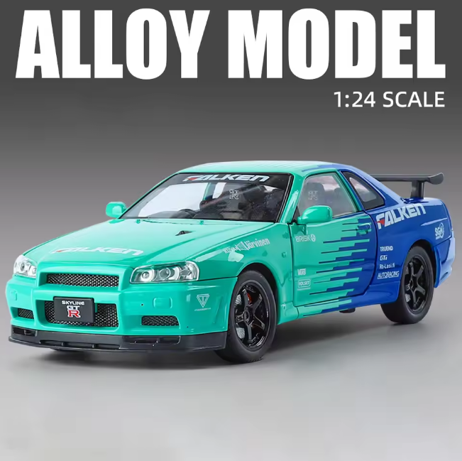 1:24 Diecast Nissan Skyline GTR-R34 Modified Model Car - image 3