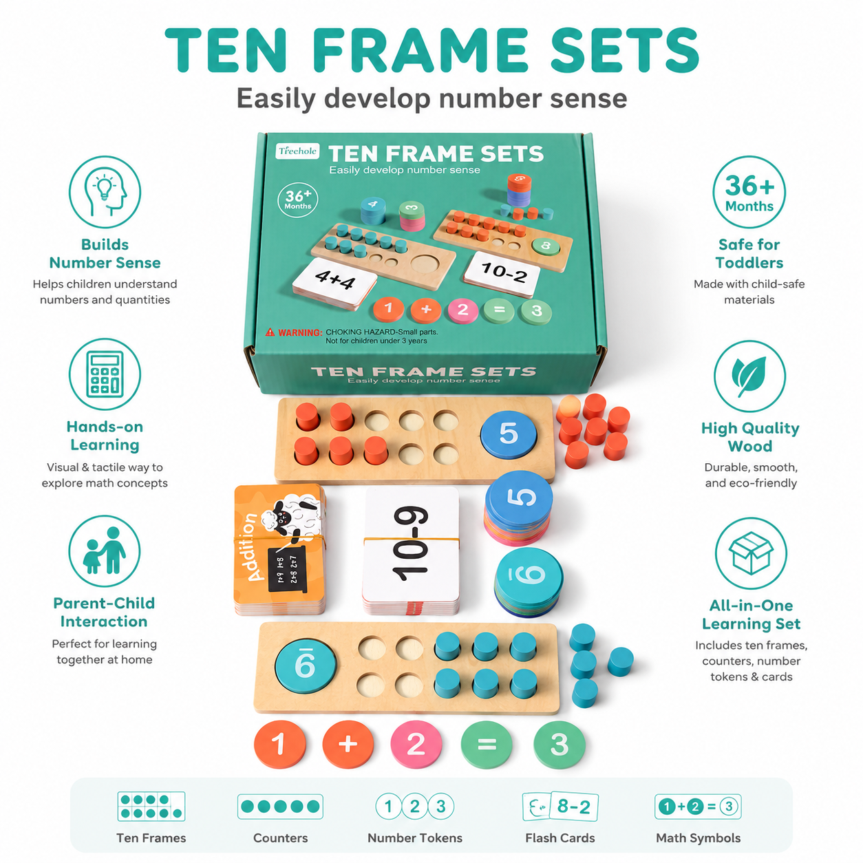 Ten Frame Sets – Wooden Number Learning Game