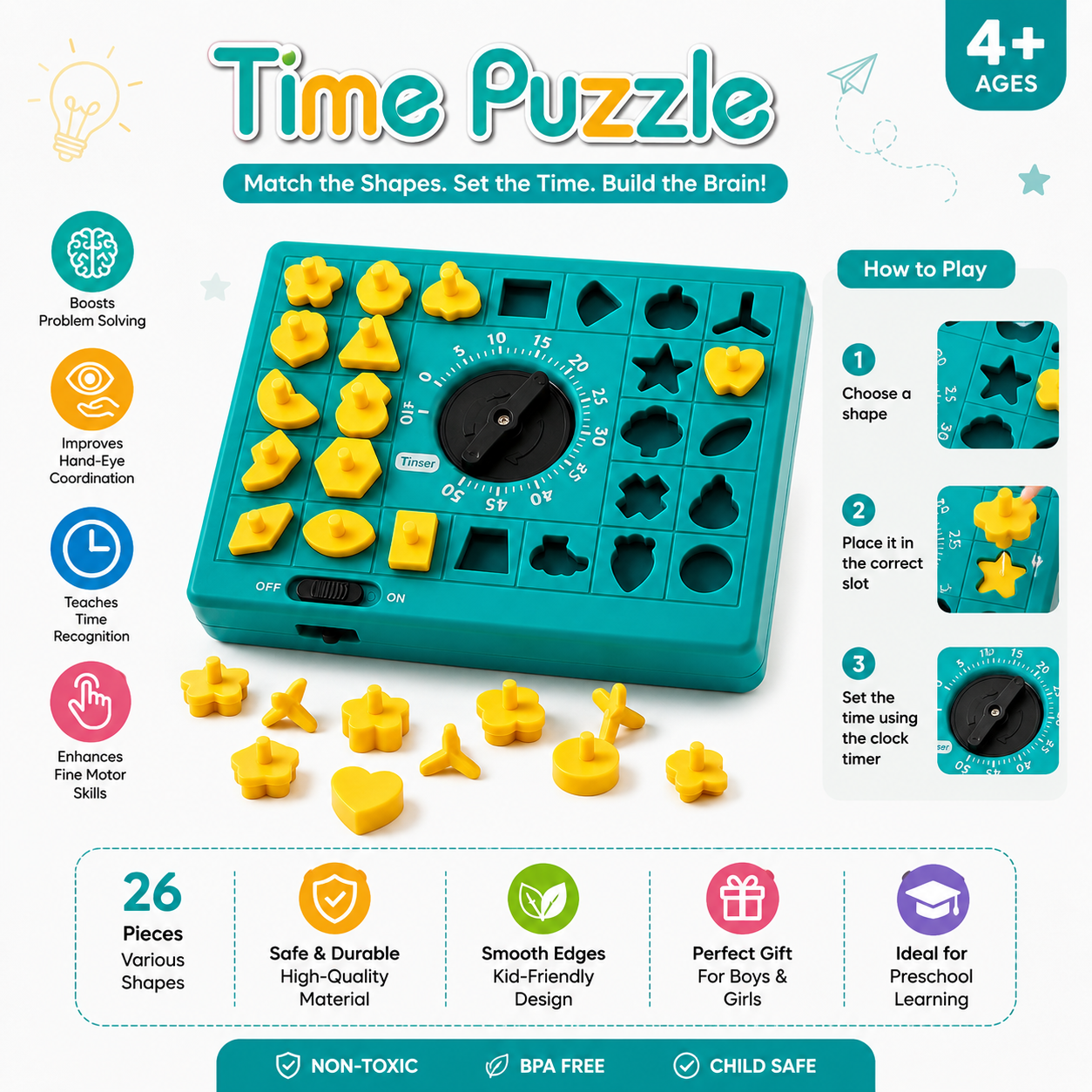 Time Puzzle Shape Matching Game – Educational Learning Toy