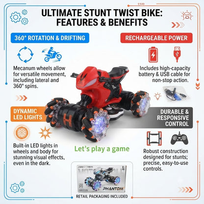 MotoGP Phantom RC Stunt Motorcycle with LED Lights