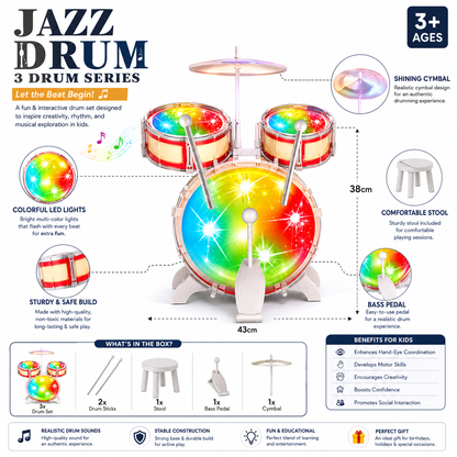 Jazz Drum 3-Piece Kids Drum Set with Lights & Sounds