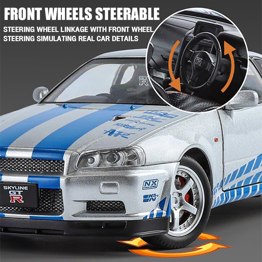 1:24 Diecast Nissan Skyline GT-R R34 Model Car - image 4