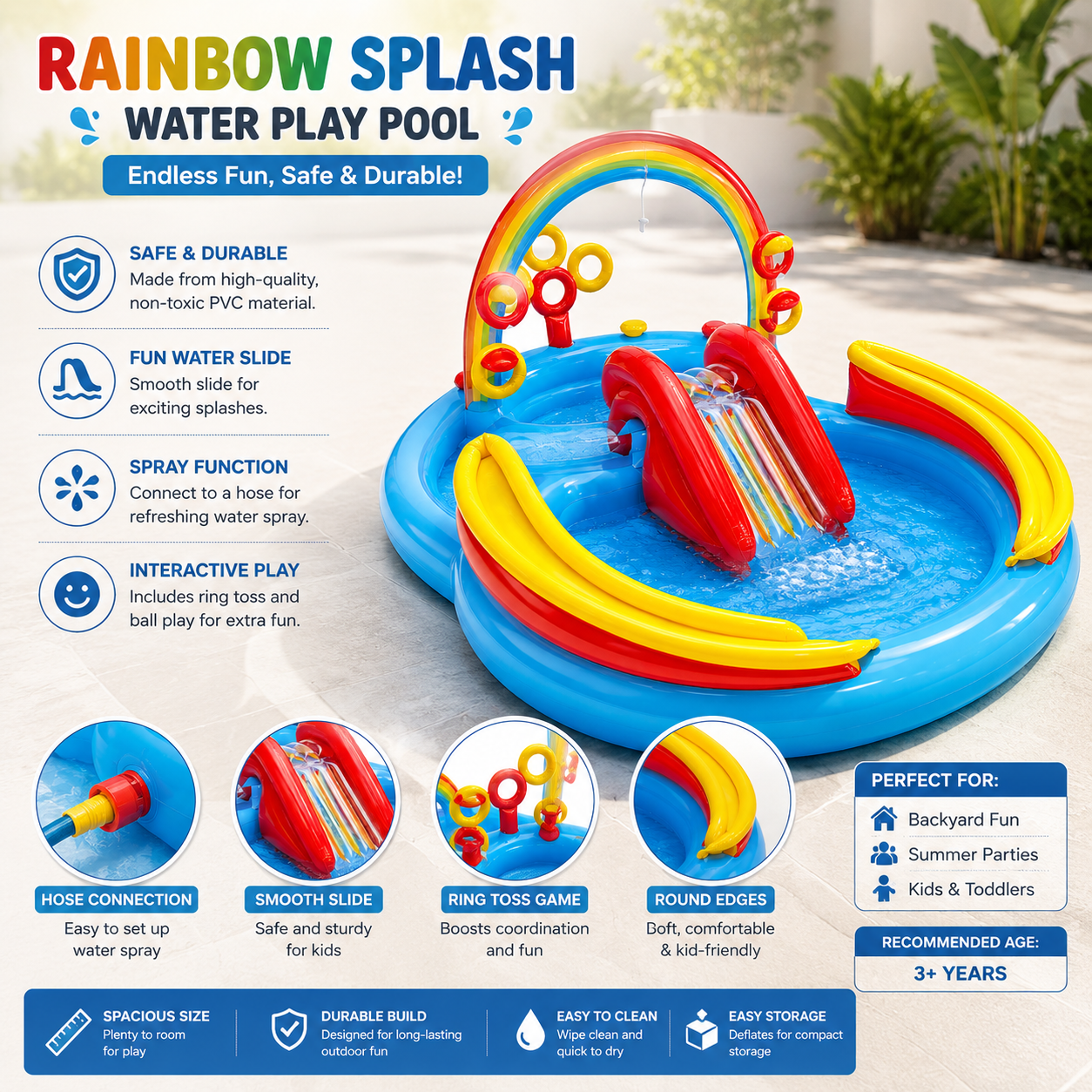 INTEX Inflatable Water Play Center with Slide & Sprayer - 297 cm × 193 cm × 135 cm