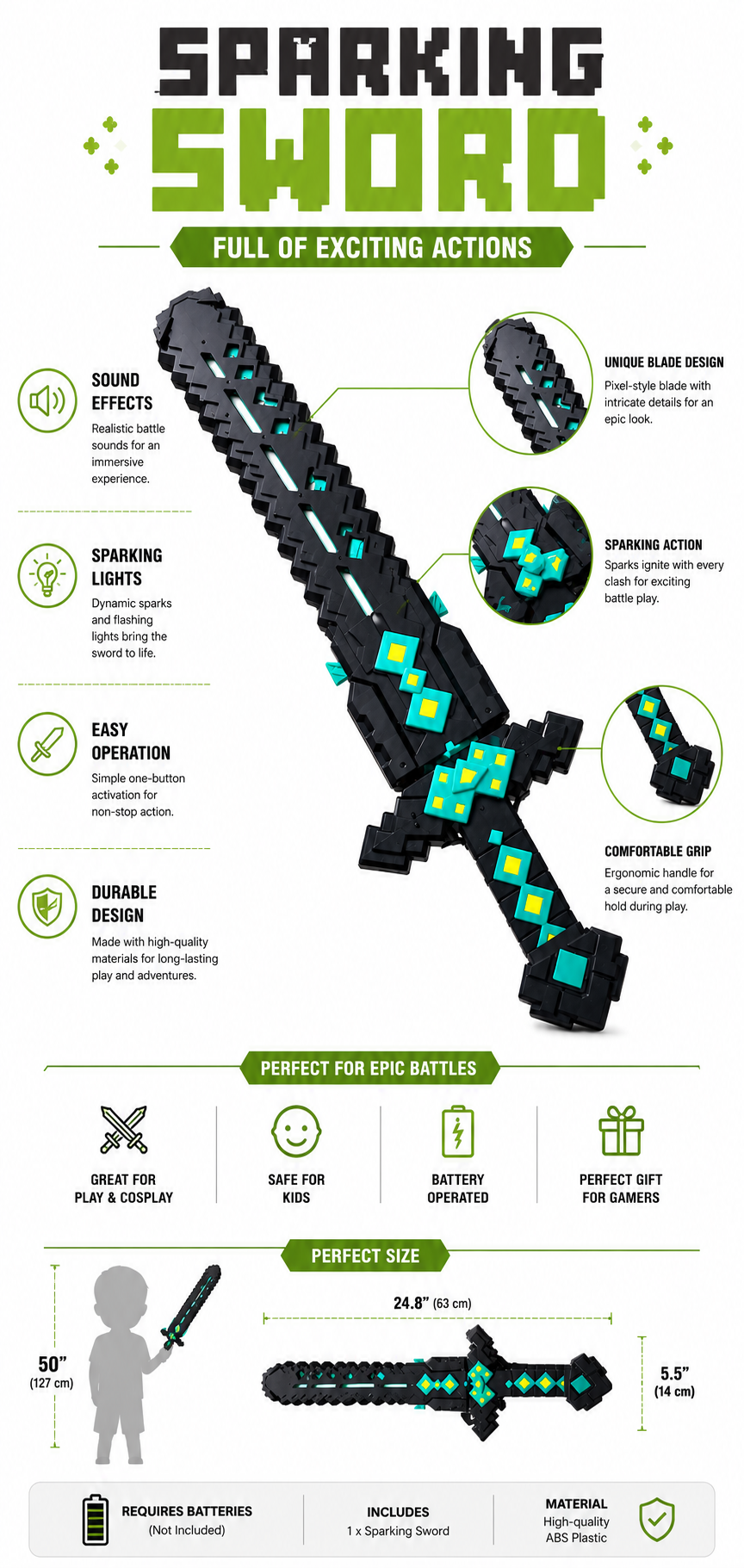 2 in 1 Minecraft LED Light and Sparking Sword