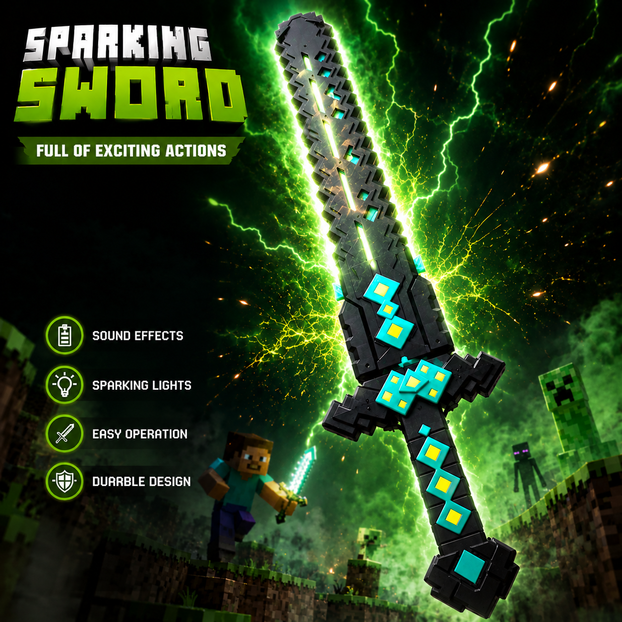 2 in 1 Minecraft LED Light and Sparking Sword