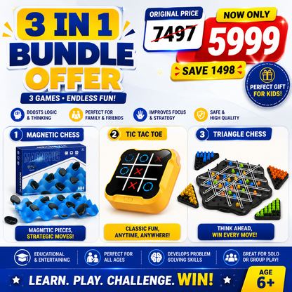 Bundle Offer || 3 in 1 Tic Tac Toe - 2 in 1 Magnetic Chess Game - Triangle Chess Game