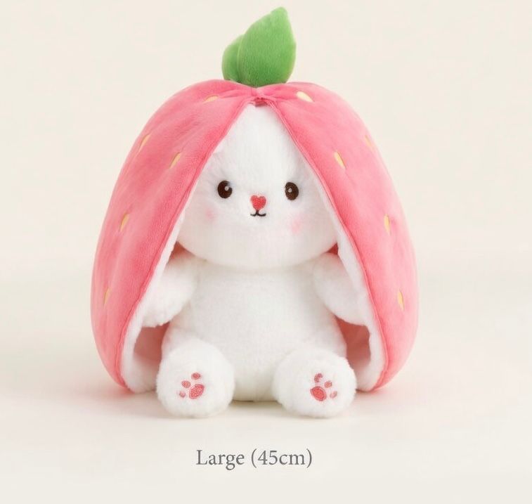 Strawberry Bunny Plush Toy with Zipper