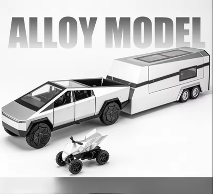 1:24 Diecast Tesla Pickup Truck Model With Trailer - image 5