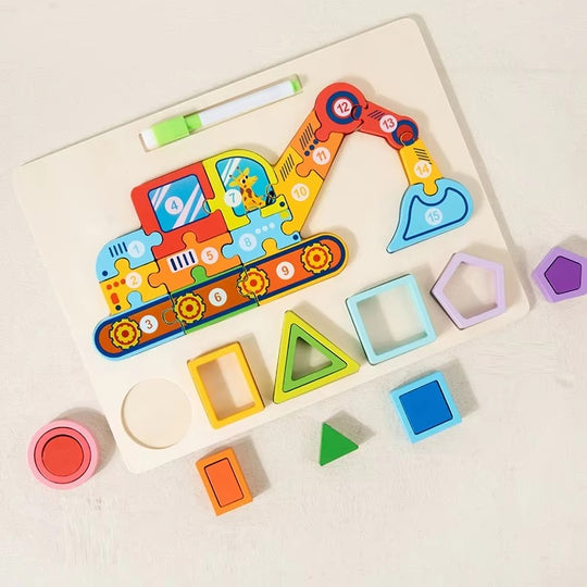3 in 1 Wooden Multifunction Jigsaw Puzzle & Drawing Board