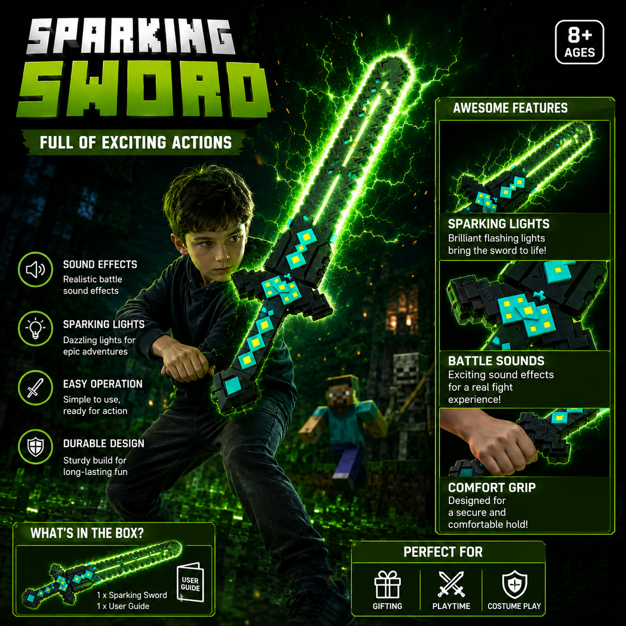 2 in 1 Minecraft LED Light and Sparking Sword