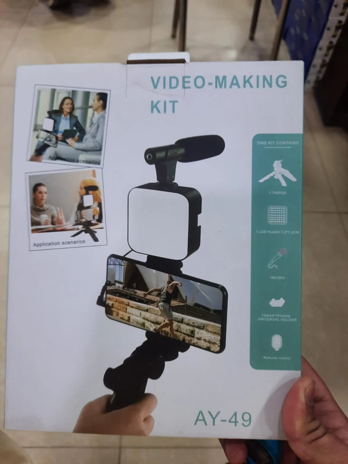 AY-49 video making kit retail box and included accessories