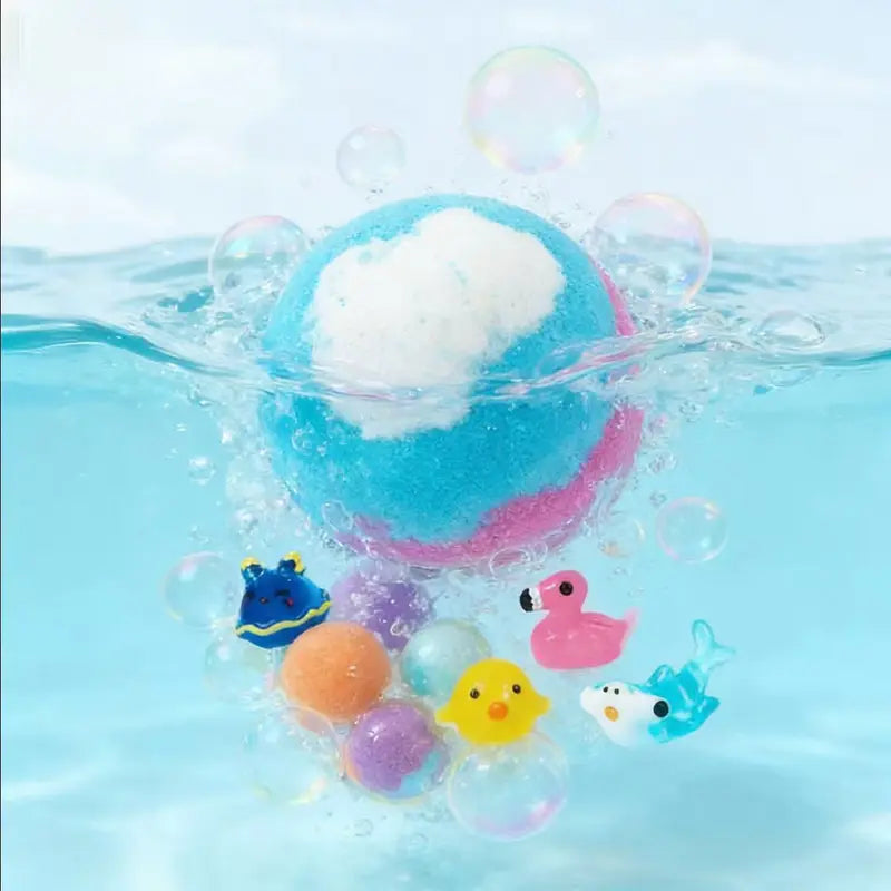 Bath Bomb fizzing in water with surprise toys