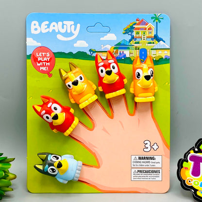 Five Bluey character finger puppets