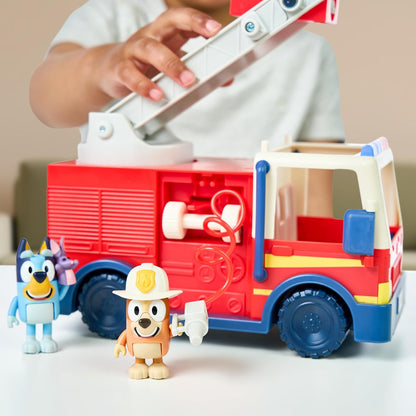 Bluey Firetruck side view with retractable hose