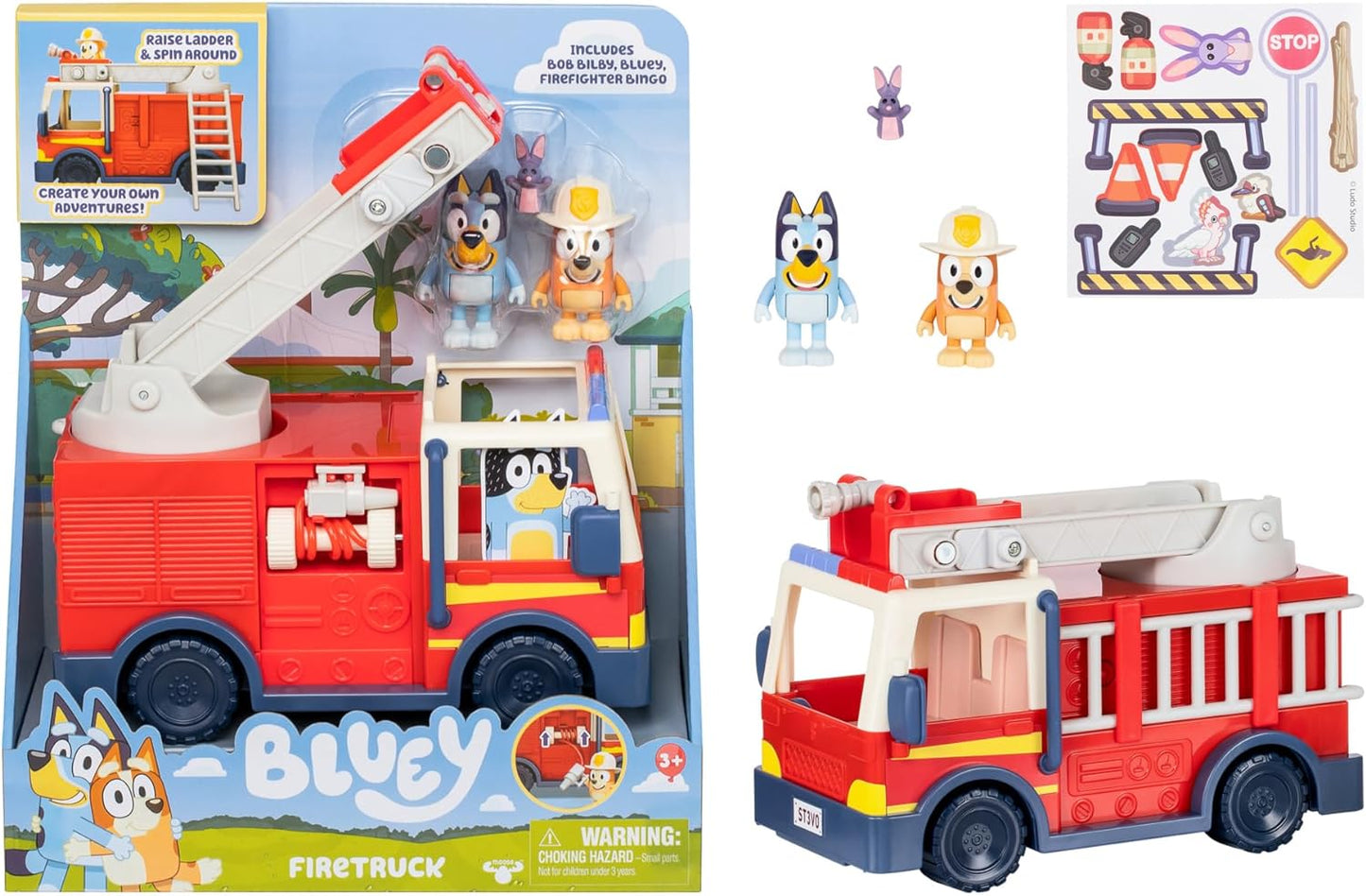 Complete Bluey Firetruck Firefighter figure playset