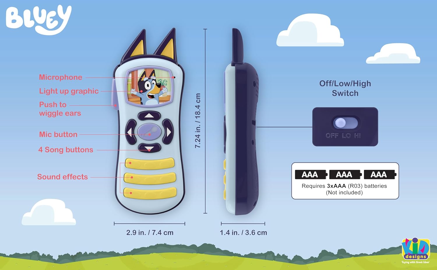 Bluey toy remote with colourful song buttons