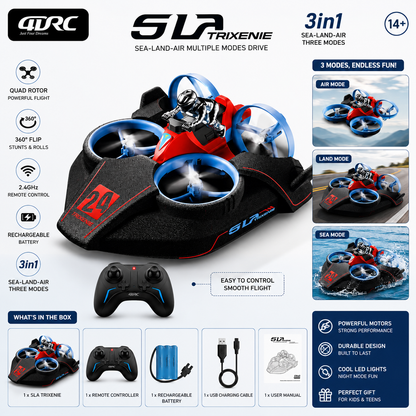 SLA Trixenie 3-in-1 RC Hovercraft Drone - Land, Air & Water Remote Control Toy