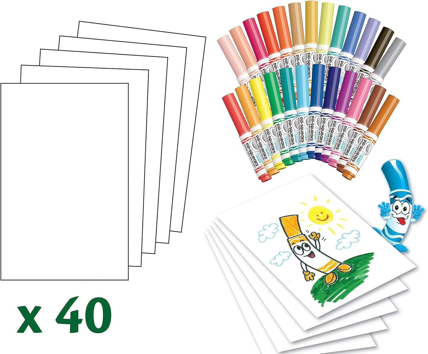 Forty paper sheets included with Crayola Pip-Squeaks markers