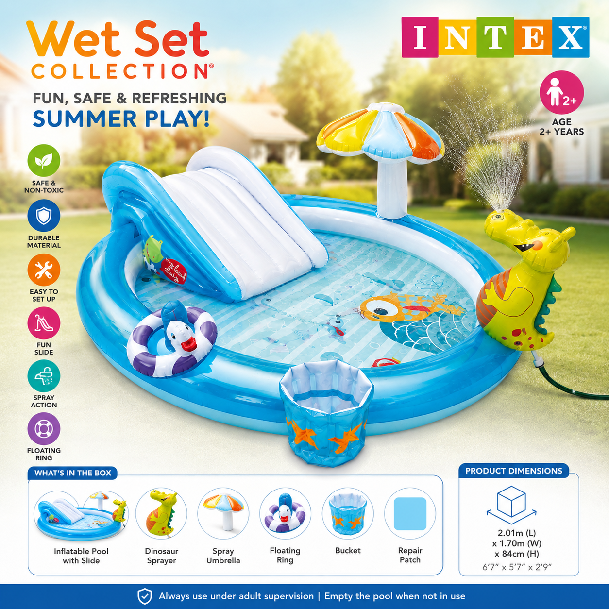 INTEX Dino Ride Inflatable Play Center with Slide & Dinosaur Sprayer