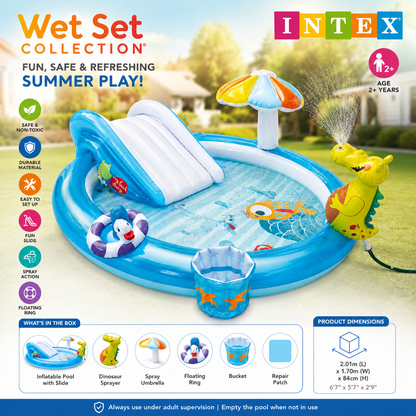 INTEX Dino Ride Inflatable Play Center with Slide & Dinosaur Sprayer