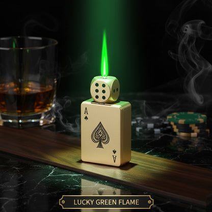 CardDice Spinner Green Flame Lighter – Refillable Poker Card Fidget Lighter