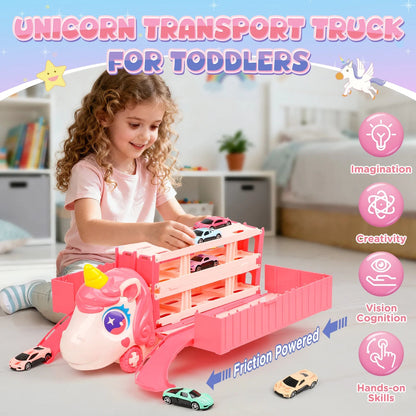 Unicorn container truck track with two cars