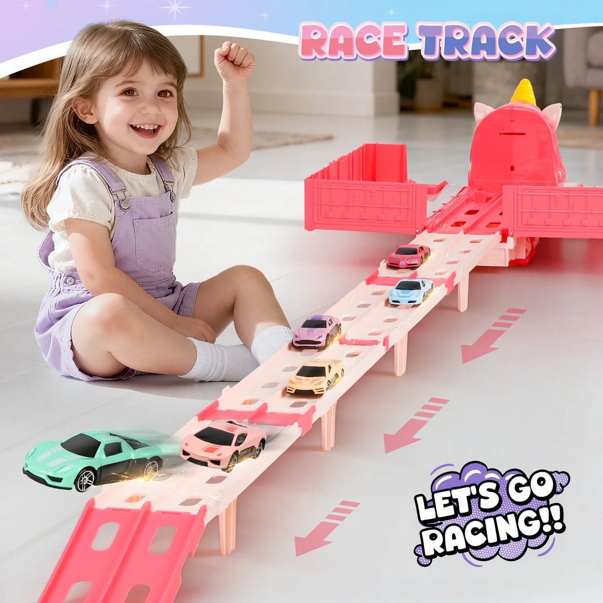 Foldable unicorn car launcher track