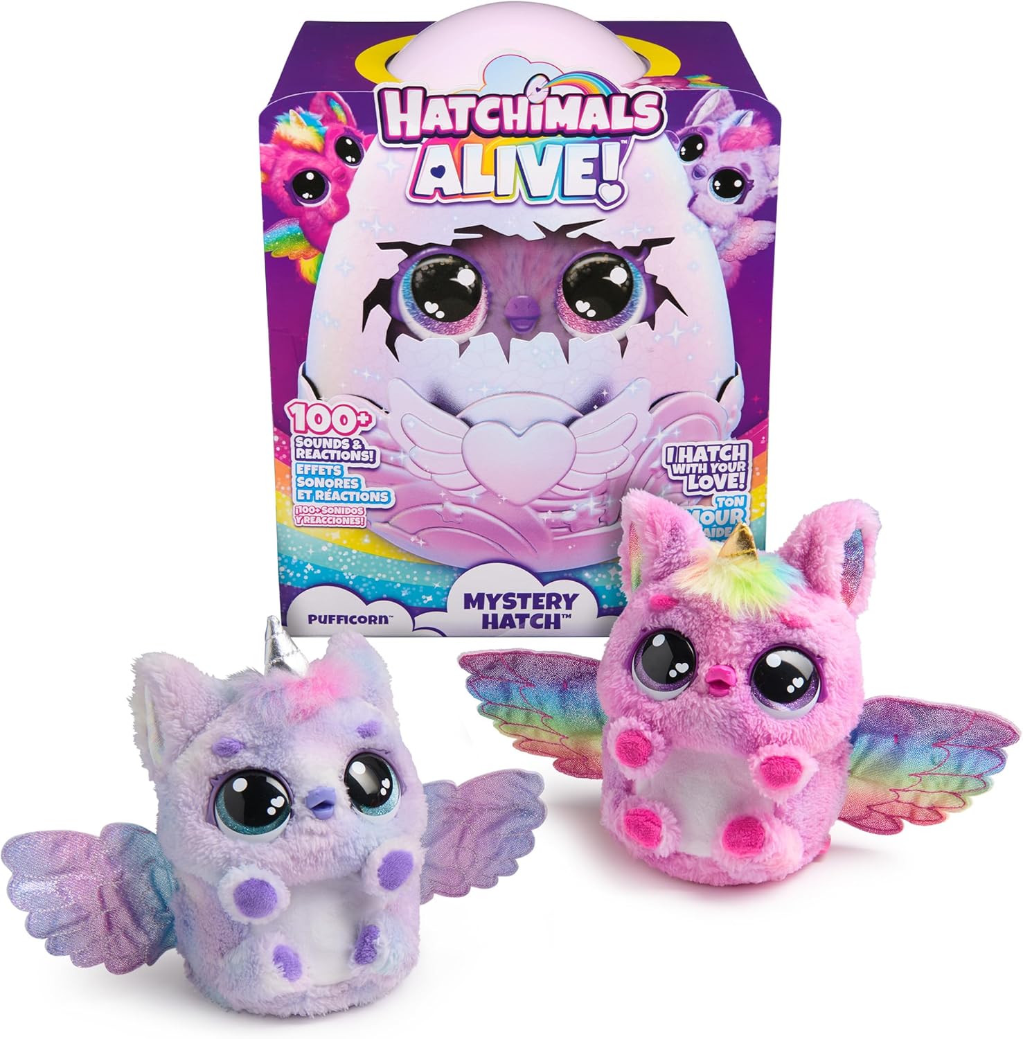 Hatchimals Alive Mystery Hatch Pufficorn characters and retail box