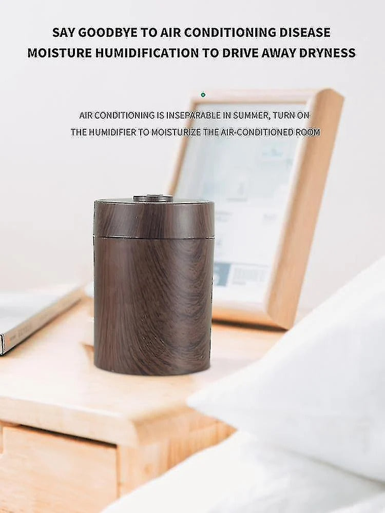 Dark wood USB humidifier on bedside table