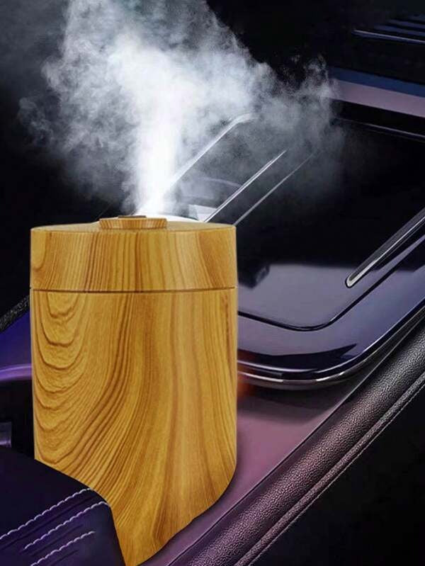 Light wood USB humidifier producing mist in a car