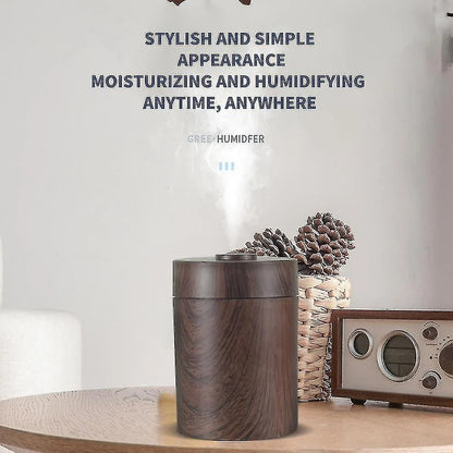 Dark wood USB humidifier producing mist