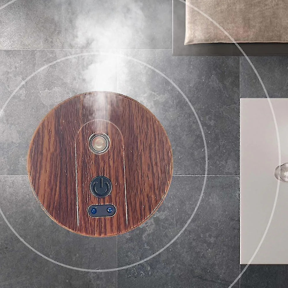 Top view of mini wood grain USB humidifier controls
