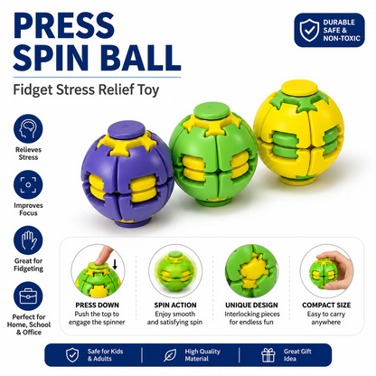 Press-to-Spin Fidget Ball – Assorted Colors