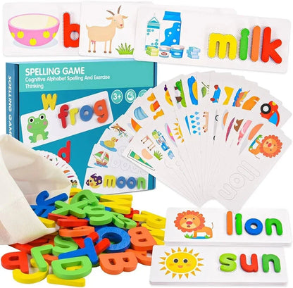 3 in 1 Wooden Learning Bundle – Spelling, Blocks & Activity Cube Set