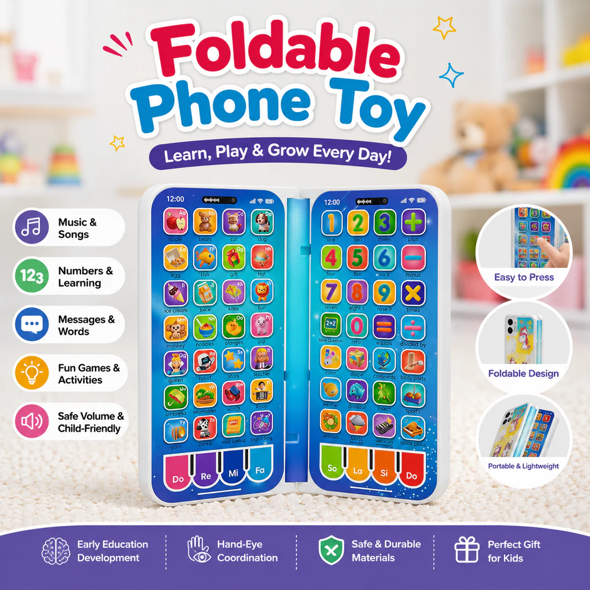 Foldable Educational Phone Toy for Kids